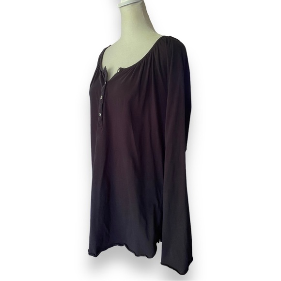 CHASER Bell Sleeve Shirred Henley in Black | Size Large - Picture 6 of 15